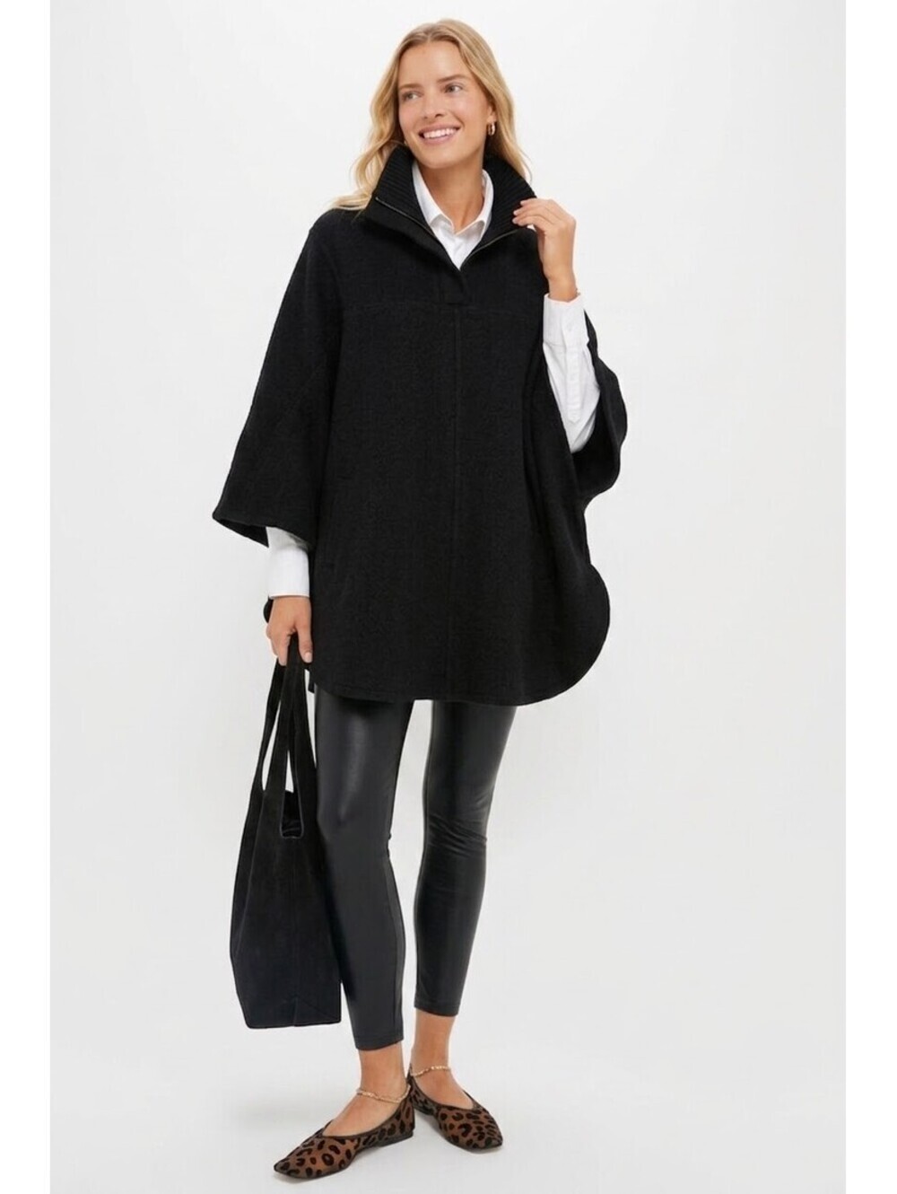 Vince Black 100% Wool Quarter Zip Poncho Cape Sweater Size S